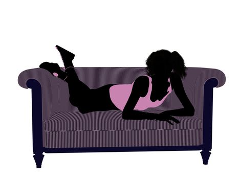 Female athlete lying on a sofa silhouette on a white background