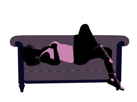Female athlete lying on a sofa silhouette on a white background