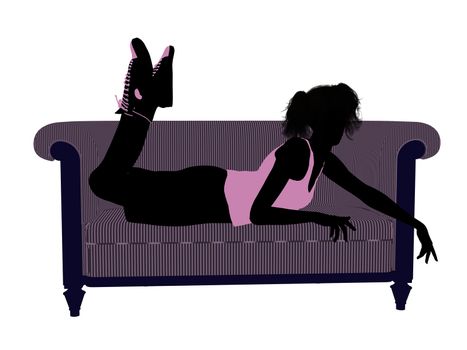 Female athlete lying on a sofa silhouette on a white background