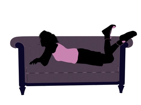 Female athlete lying on a sofa silhouette on a white background