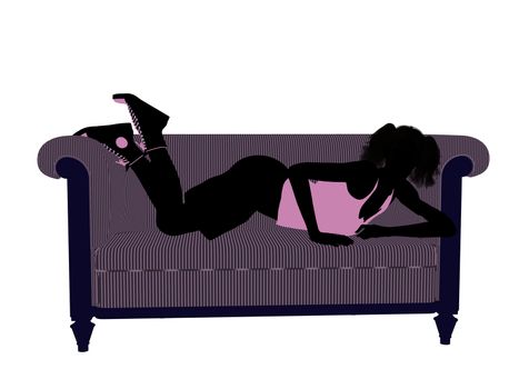 Female athlete lying on a sofa silhouette on a white background