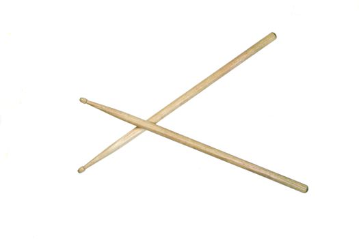 Two drumsticks crossed and isolated over white with clipping path