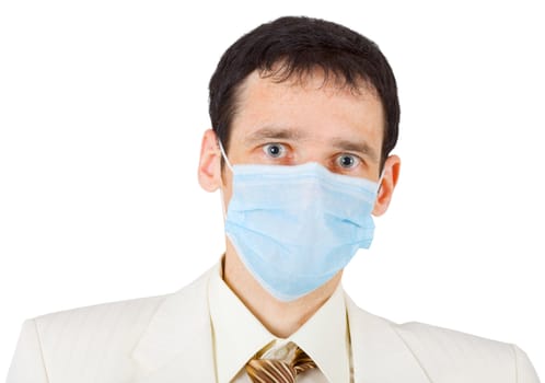 Surprised young businessman in the medical mask