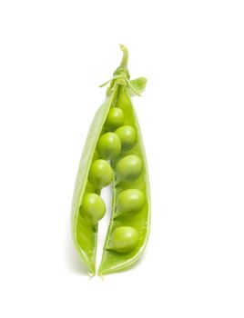 Open pod of peas it is isolated on a white background.