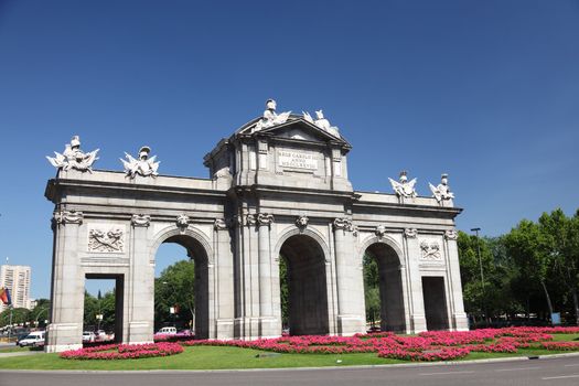 Madrid, Spain. Plaza de la Independencia, puerta de Alaca, famous tourist attraction.