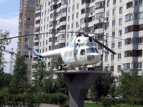 Helicopter MI-2 monument at the pedestal in Moscow