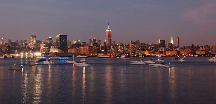 The Mid-town Manhattan Skyline at the Night of the July 4th Holiday