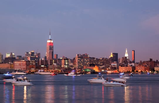 The Mid-town Manhattan Skyline at the Night of the July 4th Holiday