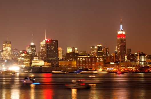 The Mid-town Manhattan Skyline at the Night of the July 4th Holiday