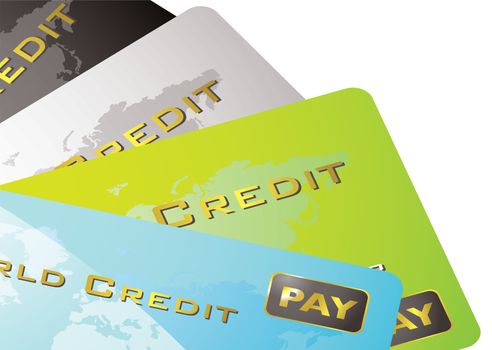 Four credit cards spread out