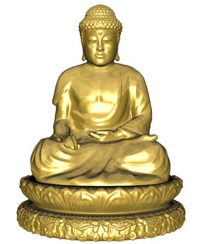 3D rendered budha statue on white background isolated