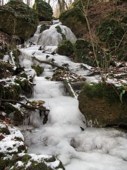 Waterfall, ice, stone, icicle, winter, type, nature, landscape, frost, background, wood, tree, river, water, moss, boulder, cascade, beauty, texture