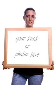 young woman with white chart