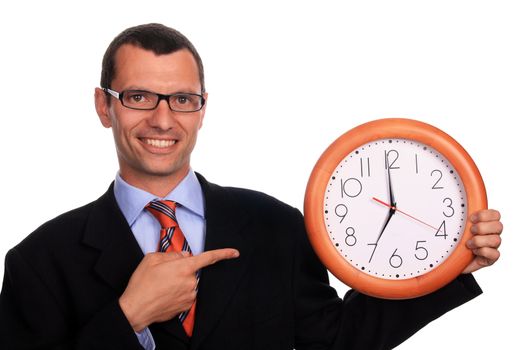 businessman with clock over white background