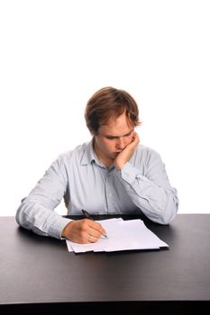 businessman signing contract over white background