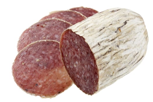 slices of dried Italian salami isolated on white 