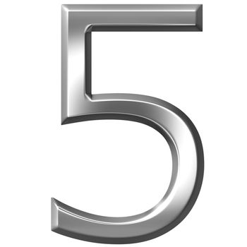 3d silver number 5 isolated in white