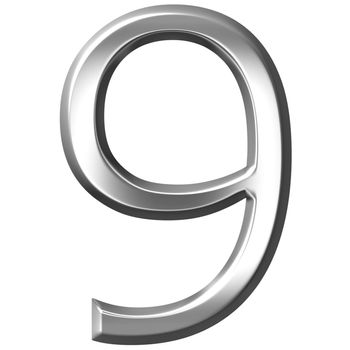 3d silver number 9 isolated in white