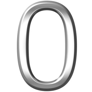 3d silver number 0 isolated in white