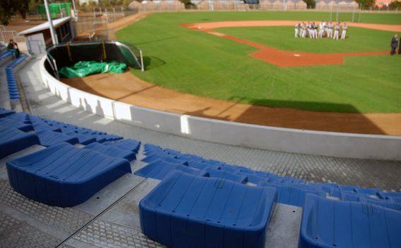Blue seats in a stadium