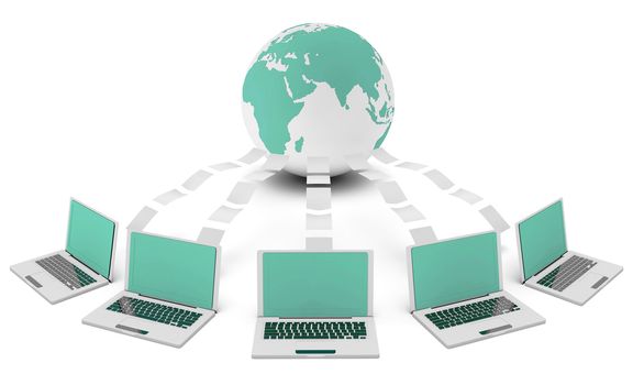 Computer Network on the Internet in 3d Concept