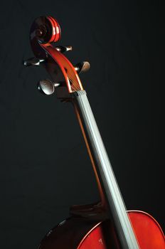 detail of cello on black background