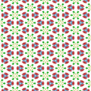 seamless texture with red flowers and green leaf stars 