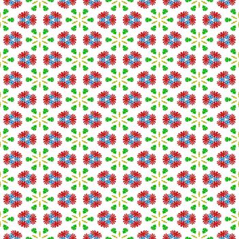 seamless texture with red flowers and green leaf stars 