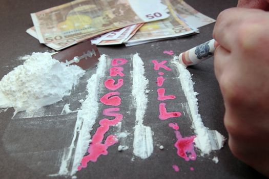 concept on let there be no deaths from drugs showing drug use