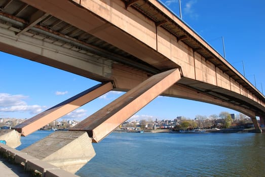Modern bridge construction on Danube in Belgrade