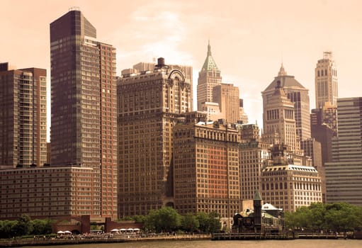 cityscape of New York City from river