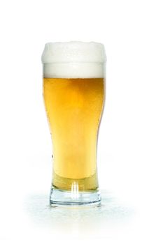 A glass of light beer isolated on white background with clipping path