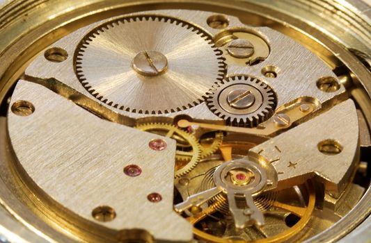 Macrophoto of interiors of a mechanical watch