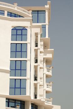 Hotel balcony and clear sky