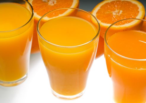 fresh and healthy orange juice ,unfiltered ,over a light table