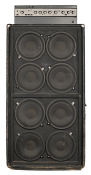 Photograph of the front of an old guitar or bass amplifier. Clipping path included.
