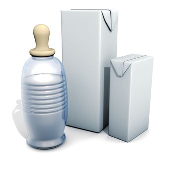 3D rendering, Baby bottle and milk box