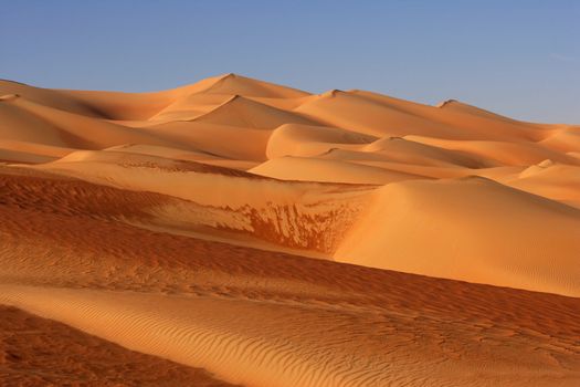 Abstract patterns in the dunes of the Rub al Khali or Empty Quarter. Straddling Oman, Saudi Arabia, the UAE and Yemen, this is the largest sand desert in the world.