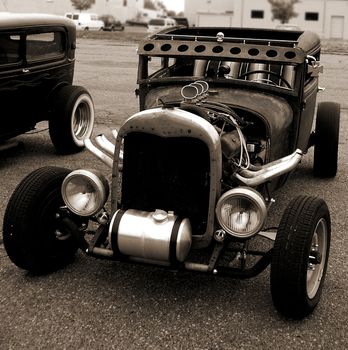 A Model A Hotrod in sepia