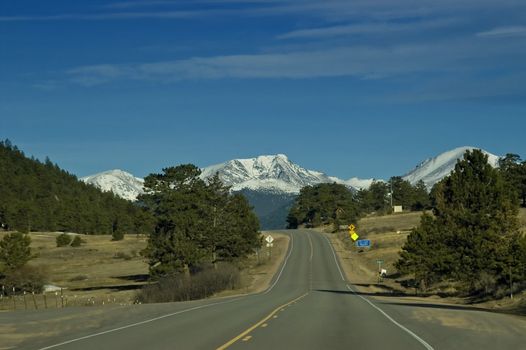 The road to the Colorado Rockies just outside of Estes Park