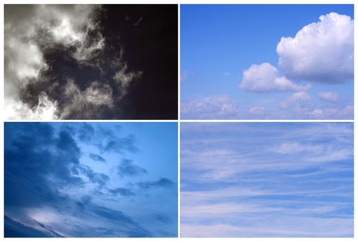 Pictures of four kinds sky with clouds