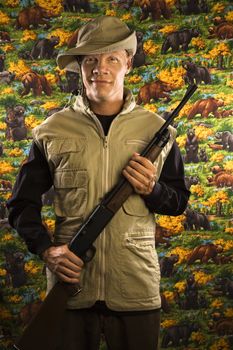 Mid-adult Caucasian male holding a rifle.