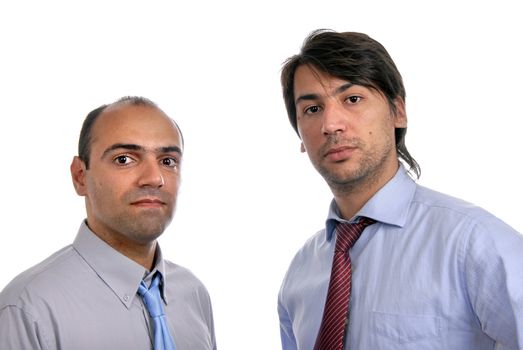 two young business men portrait on white