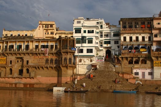 Tample at Varanasi. Ganges River - holy place for hindu people. Uttar Pradesh India