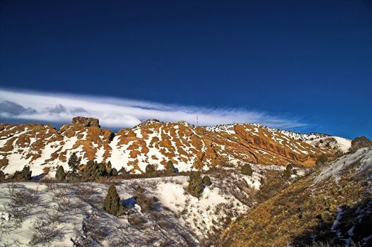 Red Rocks State Park in Colorado during winter