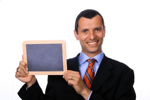 business man with chart over white background