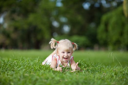 happy girl on the grass
