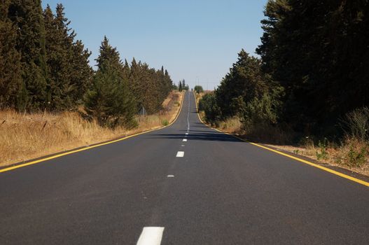 A view of an empty highway road .