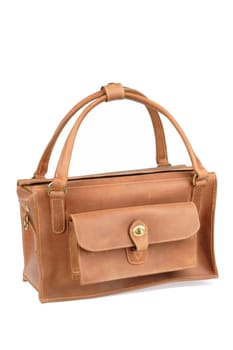 luxurious brown leather bag on white background