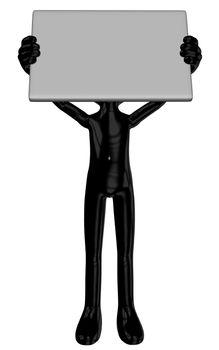 3D rendered cartoon Michael figure with sign in poses